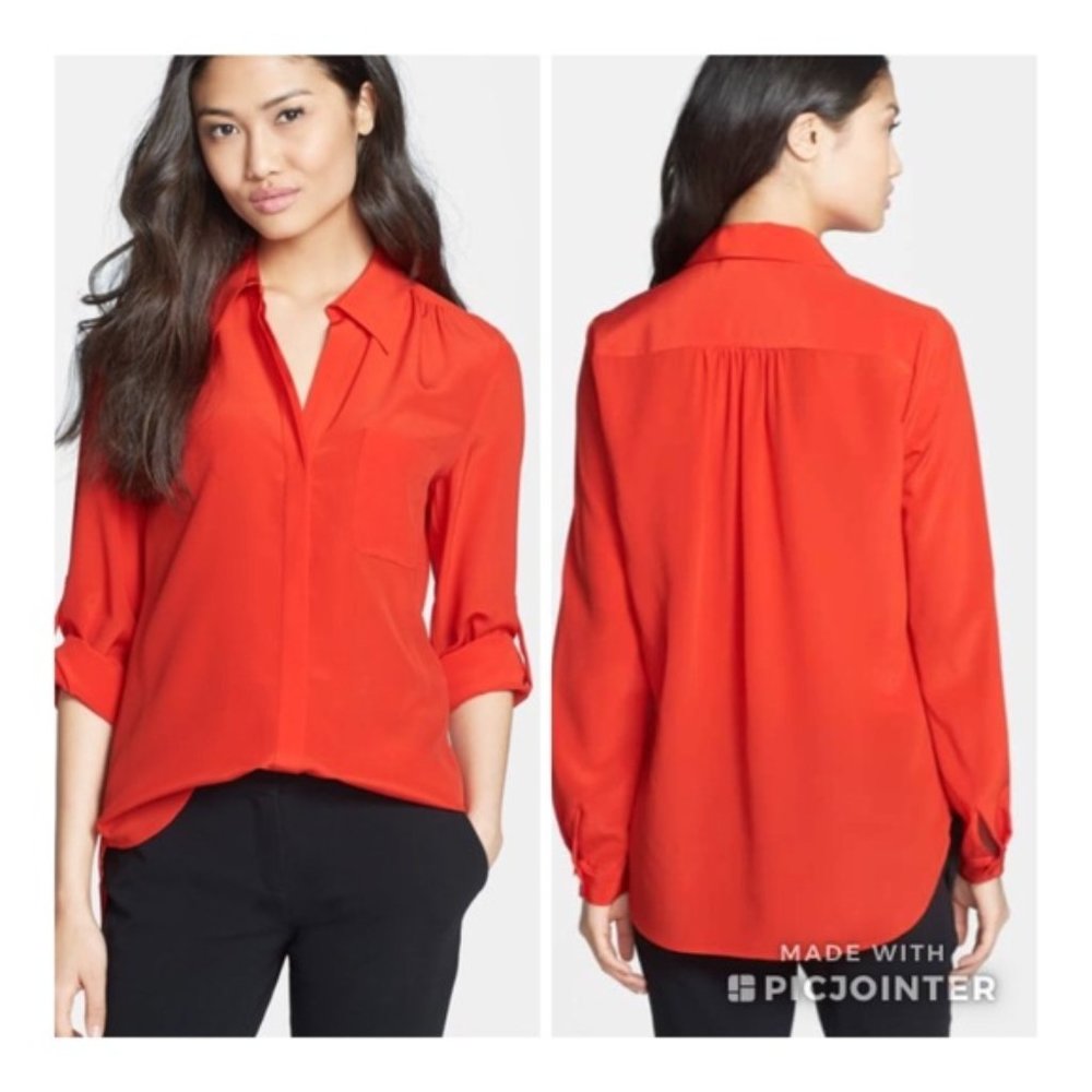 Diane Von Furstenberg Bright Red Button-Down Silk Blouse